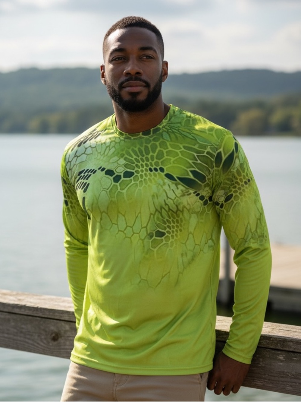 Polyester 2XL bright green long sleeve shirt
